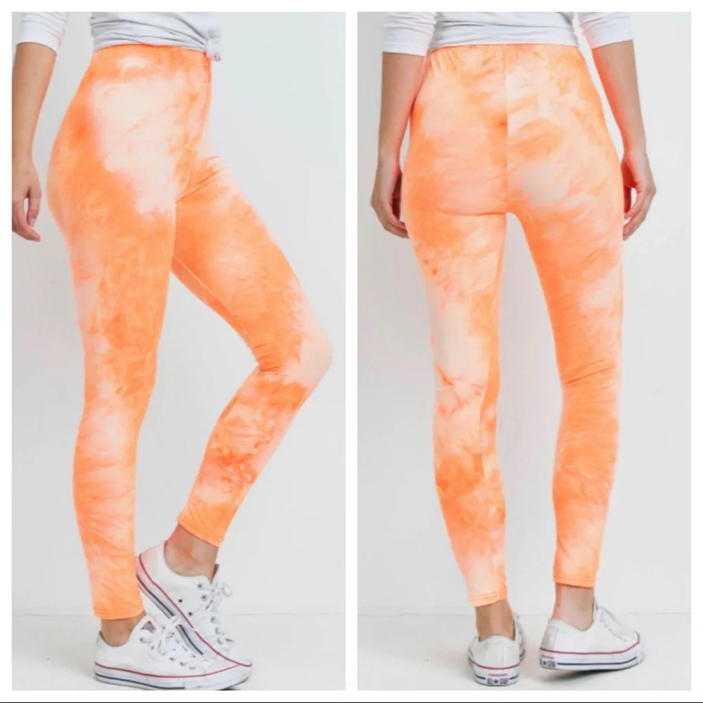Neon Orange Tie Dye Leggings - Picture 3 of 6